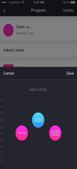 Screenshot der Lovense Remote-App 3 ständige Stufen.