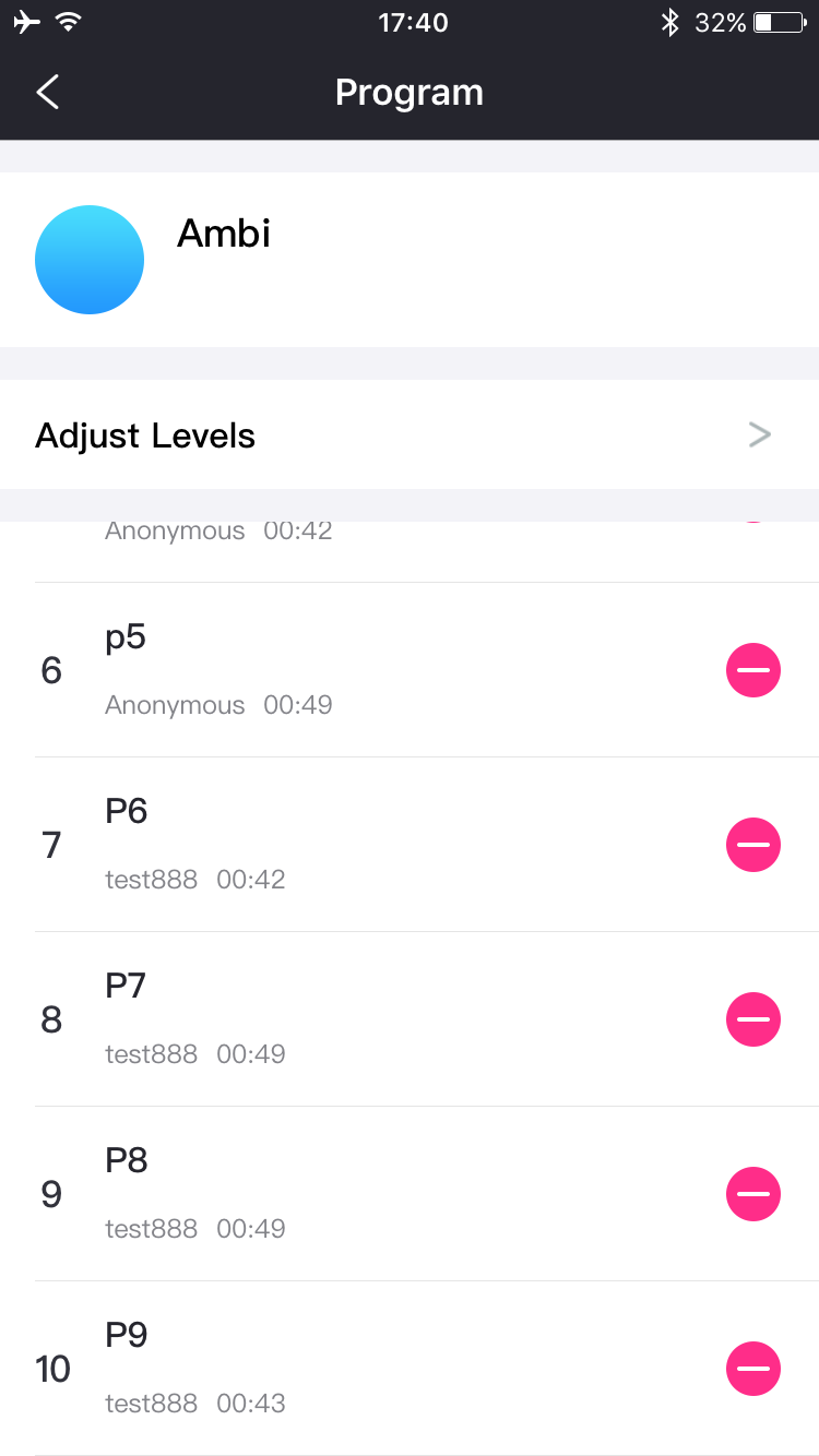 Screenshot der Lovense Remote-App Bis zu 10 Muster