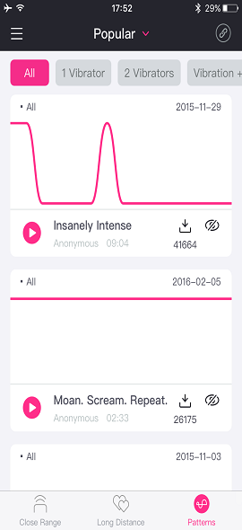 Screenshot der Lovense Remote-App unlimited patterns.
