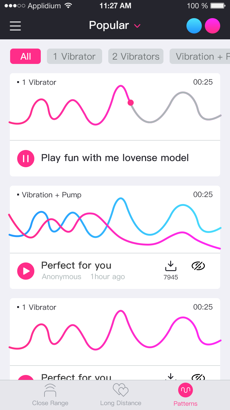 Screenshot der Lovense Remote-App create unlimited patterns.