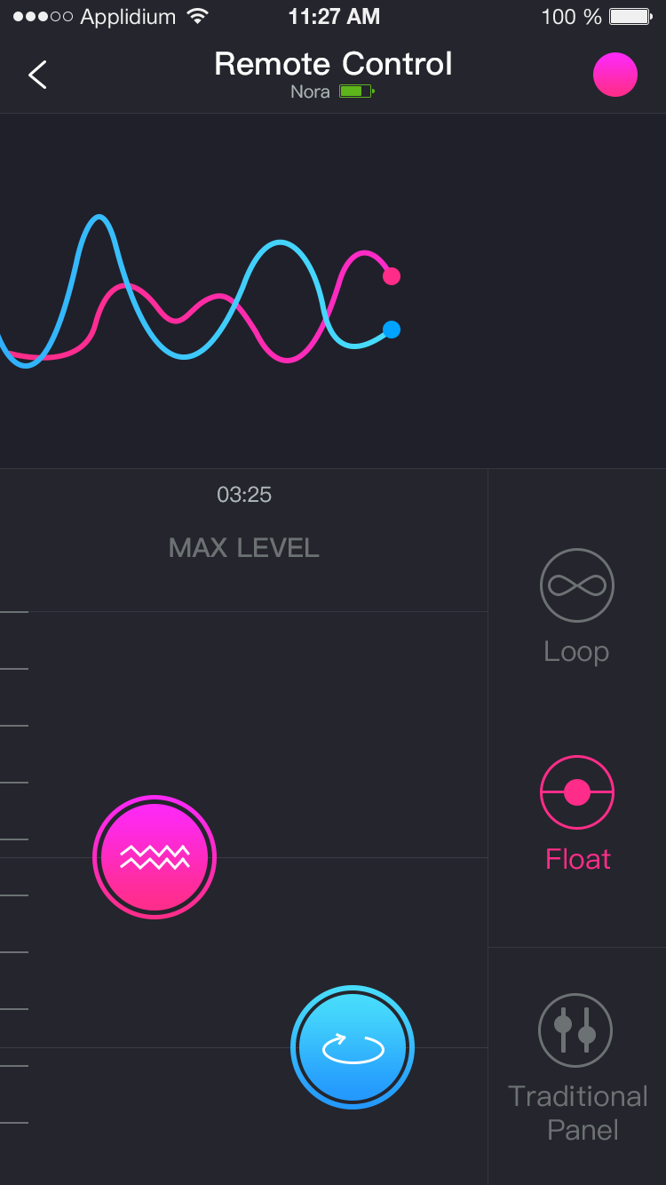 Screenshot der Lovense Remote-App Tippen und schieben Sie die Fernbedienung.